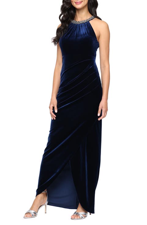 Sleeveless Stretch Velvet Gown (Petite)