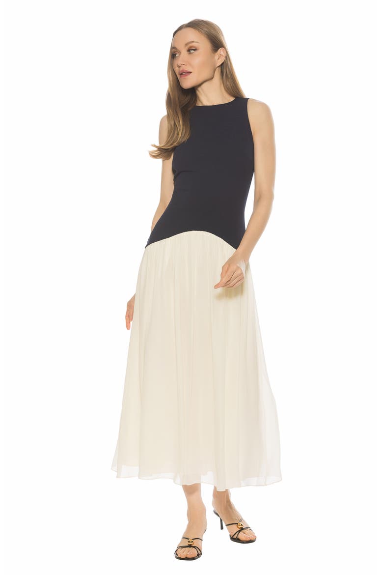Dorian Halter Neck Midi Dress, Alternate, color, NAVY/ WHITE