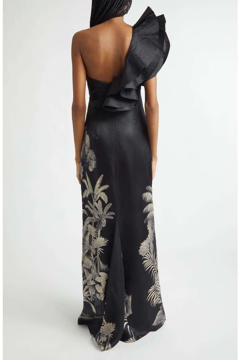Valley of Kings Silk Organza One-Shoulder Gown, Alternate, color, BLACK / ECRU