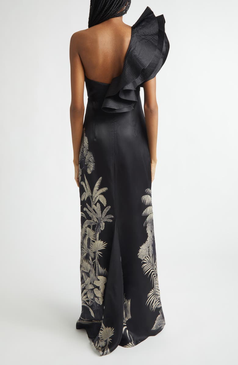 Johanna Ortiz Valley of Kings Silk Organza One-Shoulder Gown, Alternate, color, Black / Ecru