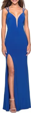 La Femme Sultry Long Dress with Intricate Strappy Back