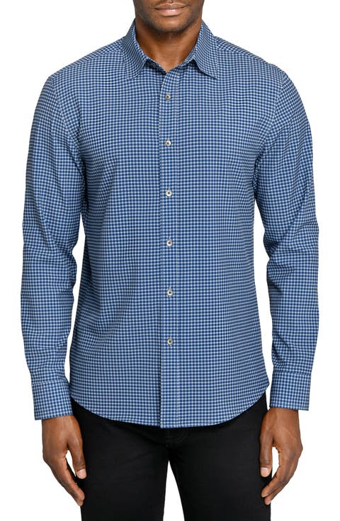 Slim Fit Faded Check Performance Button-Up Shirt