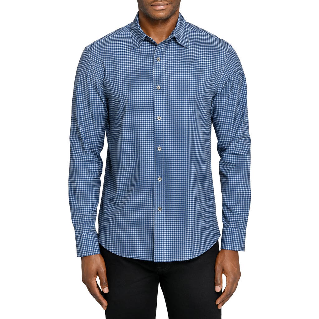 Wrk W.r.k Slim Fit Faded Check Performance Button-up Shirt In Blue