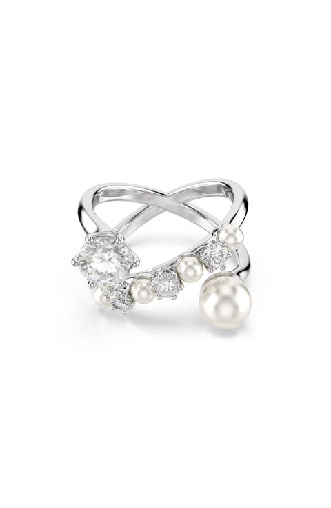 Cubic Zirconia & Glass Pearl Matrix Ring