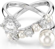 Swarovski Cubic Zirconia & Glass Pearl Matrix Ring