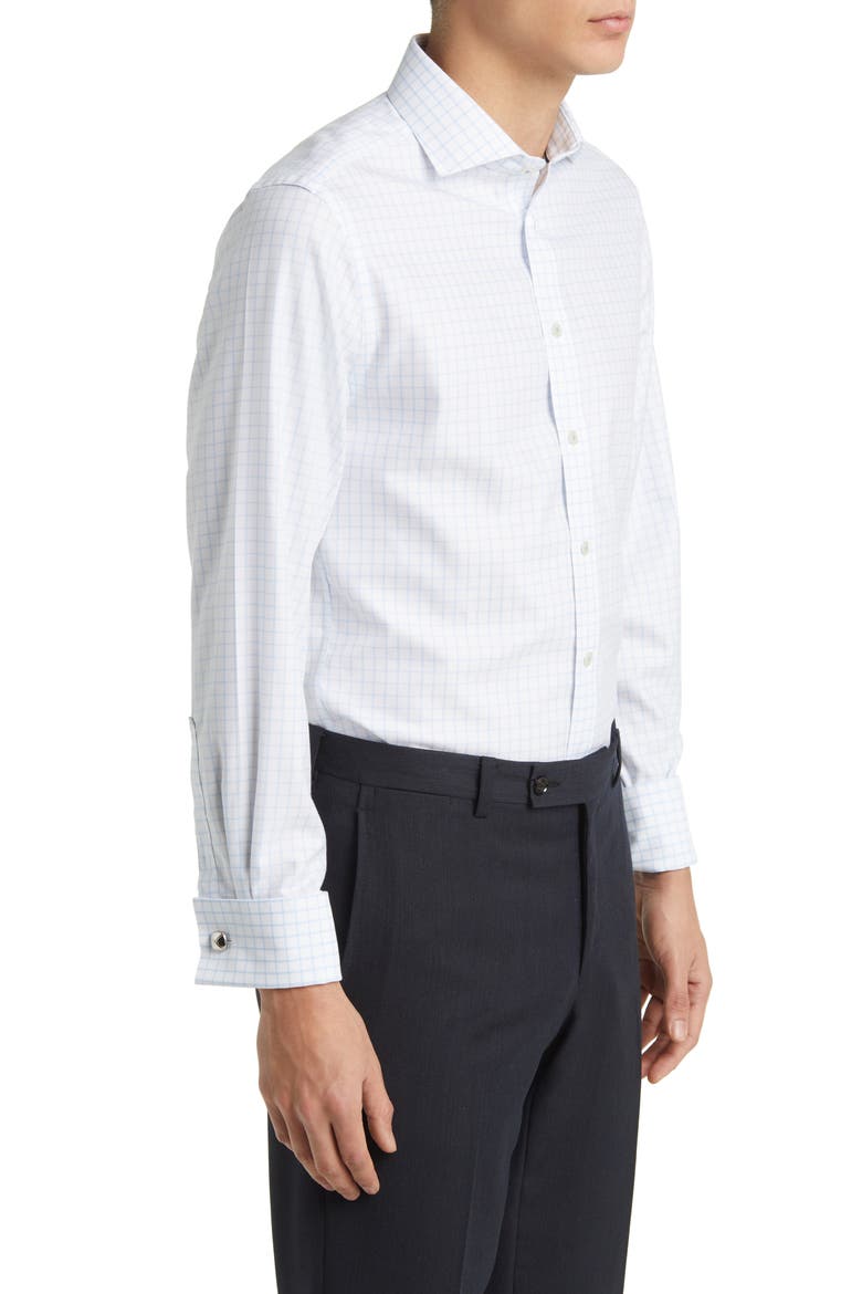 Non-Iron Clifton Weave Check Cutaway Slim Fit Shirt Double Cuff, Alternate, color, CORNFLOWER BLUE