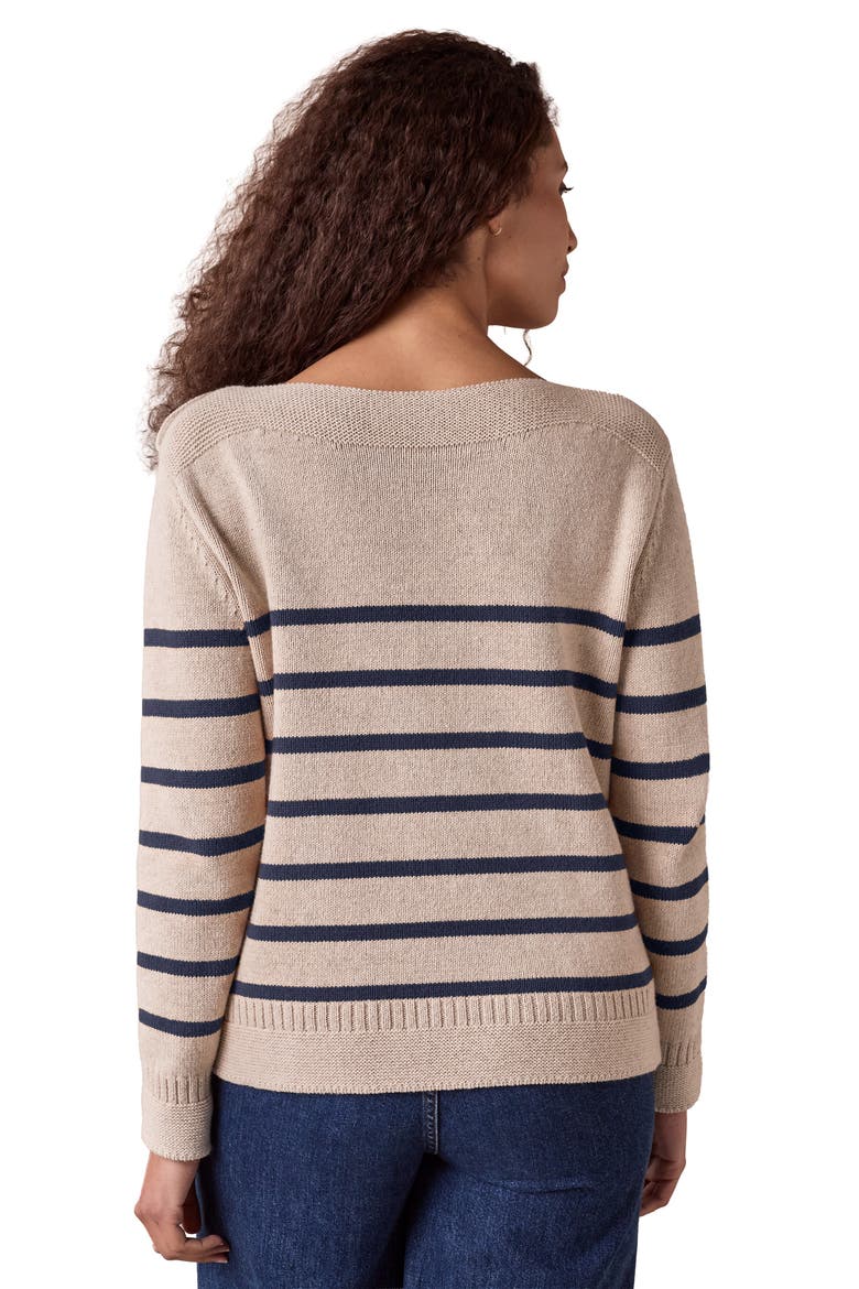 Button Detail Gansey Sweater, Alternate, color, Ecru/Navy Stripe