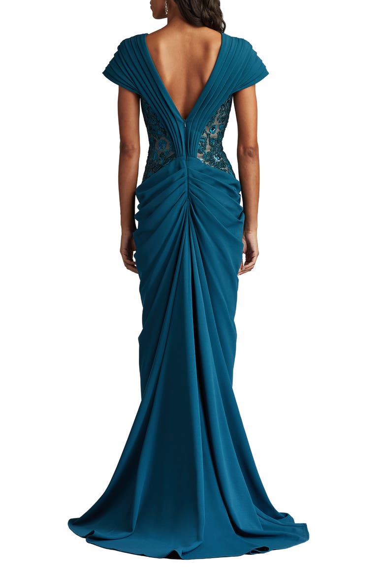Pleated Lace Gown, Alternate, color, CERULEAN