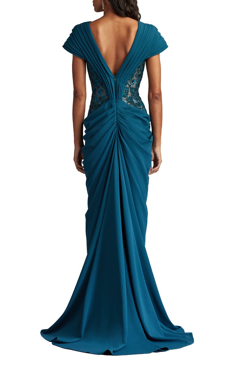 Tadashi Shoji Pleated Lace Gown, Alternate, color, Cerulean