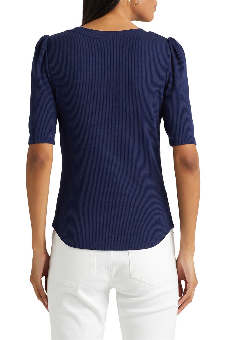 Puff Sleeve Rib Knit Top, Alternate, color, REFINED NAVY