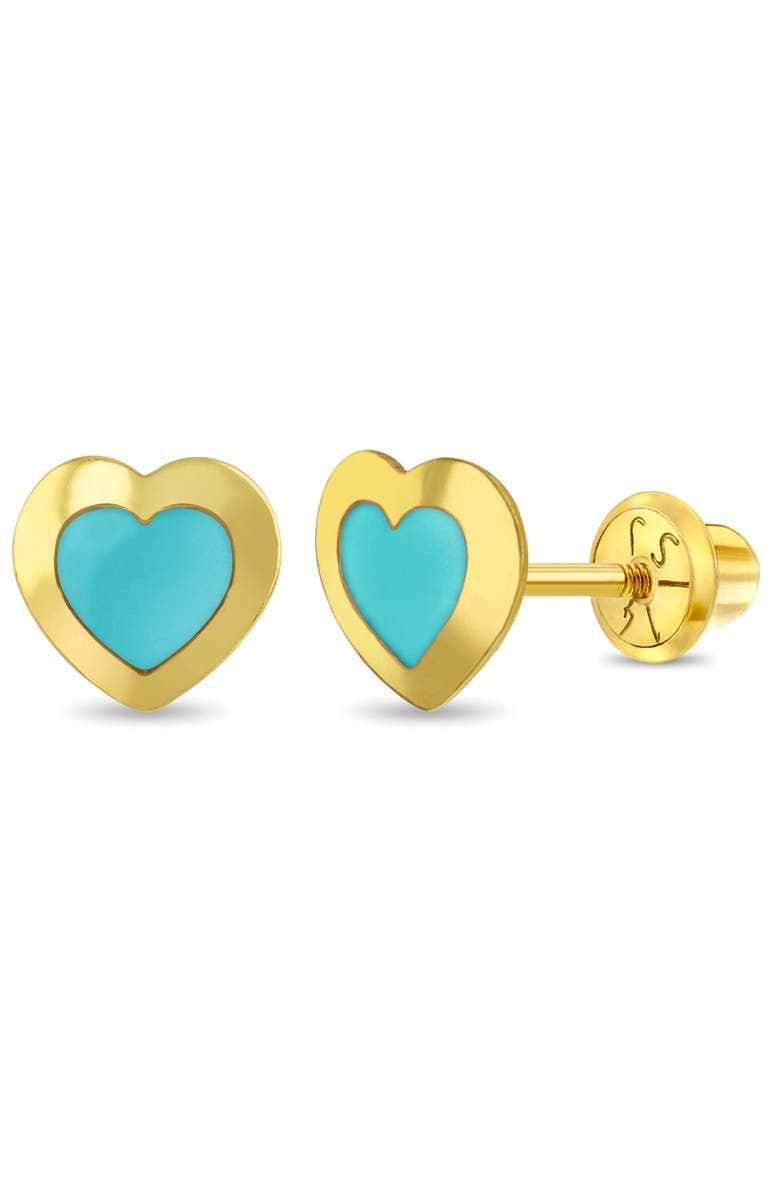 In Season Jewelry 14k Enamel Heart Girl Earrings, Main, color, Green