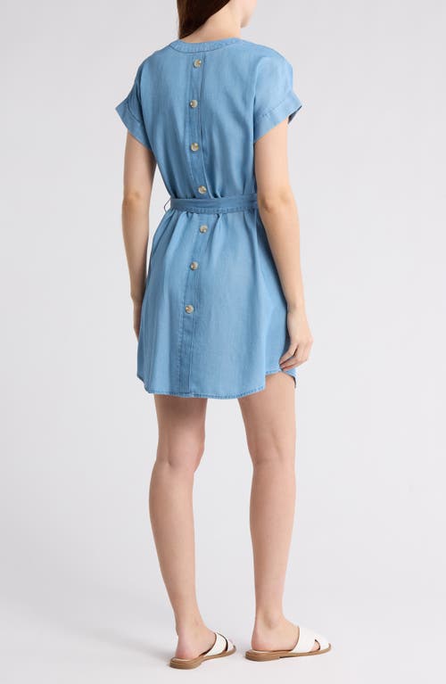 BLU PEPPER BLU PEPPER SHORT SLEEVE TIE WAIST CHAMBRAY MINIDRESS