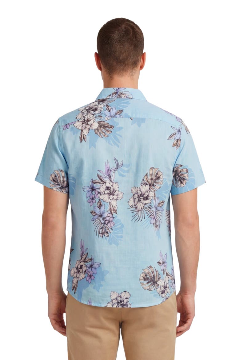 Exotic Floral Mens Linen Printed Shirt, Alternate, color, Exotic Floral Teal