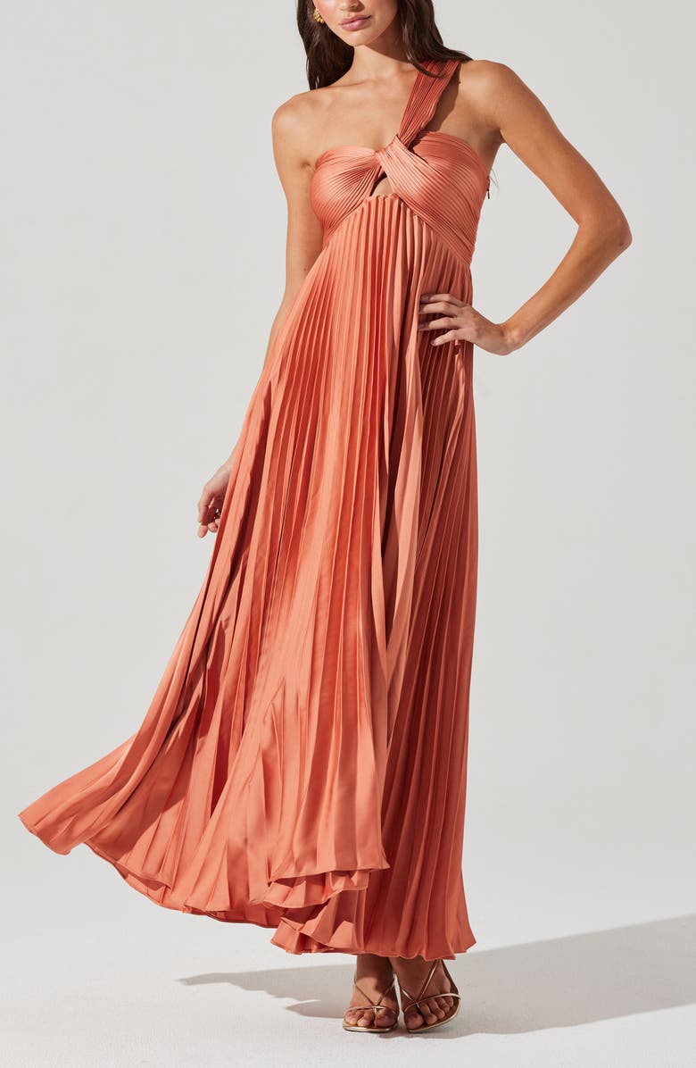 ASTR the Label Rasya Pleated One-Shoulder Maxi Dress, Alternate, color, Coral
