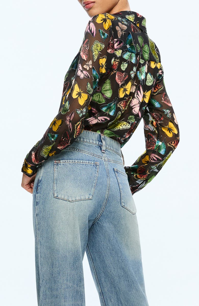 Alice + Olivia Eloise Butterfly Print Button-Up Shirt, Alternate, color,