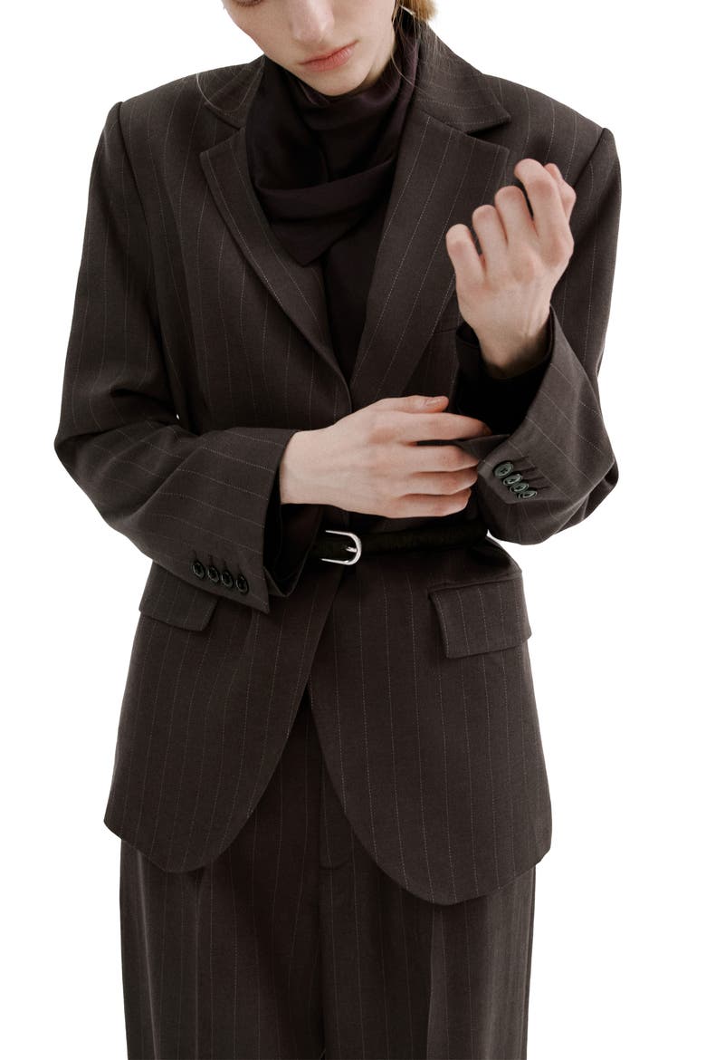 Pinstripe Suit Blazer, Main, color, CHOCOLATE