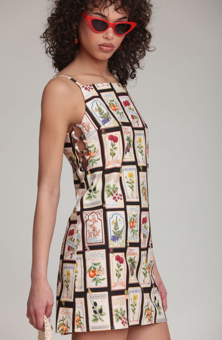 Avec Les Filles Seed Packet Print Minidress, Alternate, color, Black Seed Packet