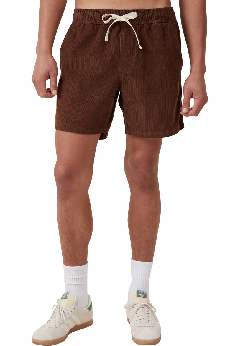 Easy Cotton Blend Drawstring Shorts, Main, color, CHOCOLATE CORDUROY