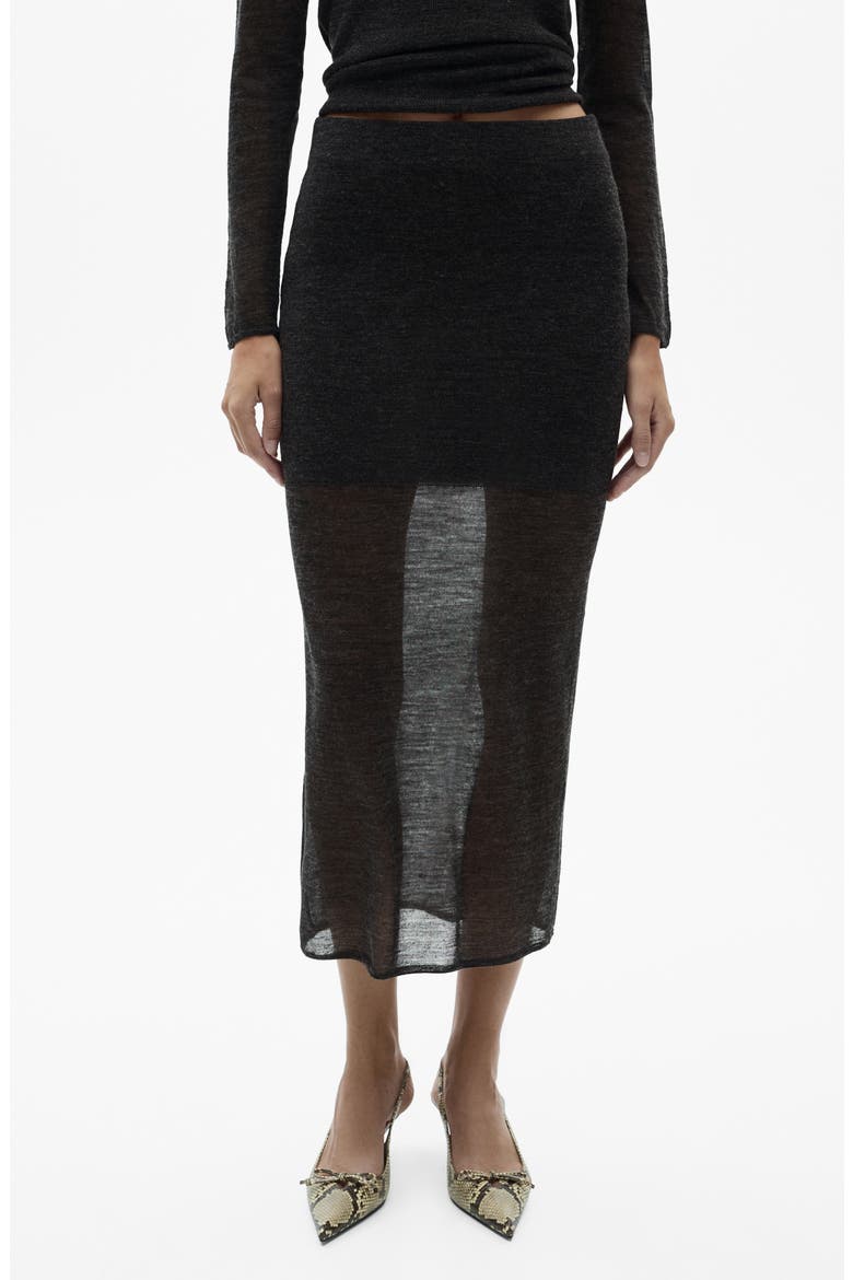 Semisheer Midi Skirt, Main, color, DARK HEATHER GREY
