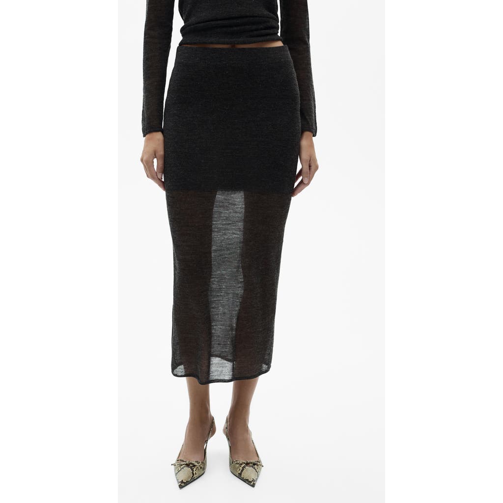 Mango Semi-transparent Knitted Skirt Dark Heather Grey In Dark Heather Grey
