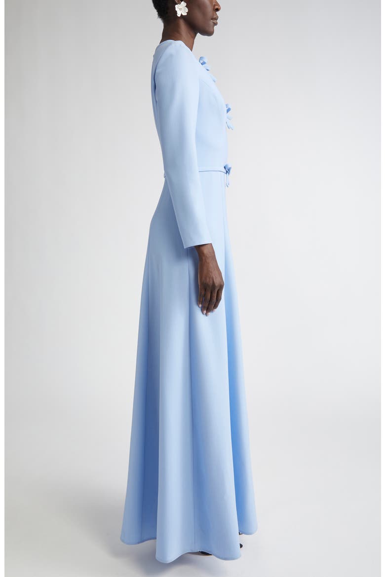 Pleated Triple Bow Cutout Long Sleeve Gown, Alternate, color, SKY BLUE