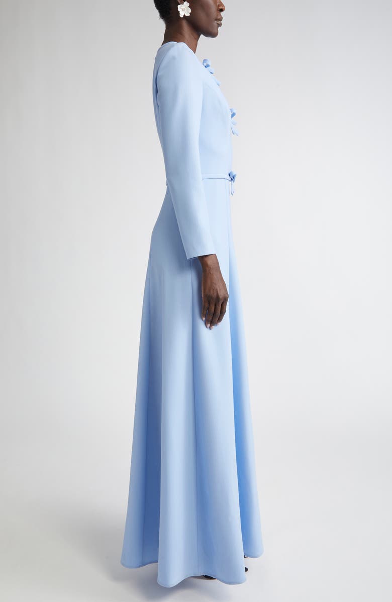 Carolina Herrera Pleated Triple Bow Cutout Long Sleeve Gown, Main, color, Sky Blue