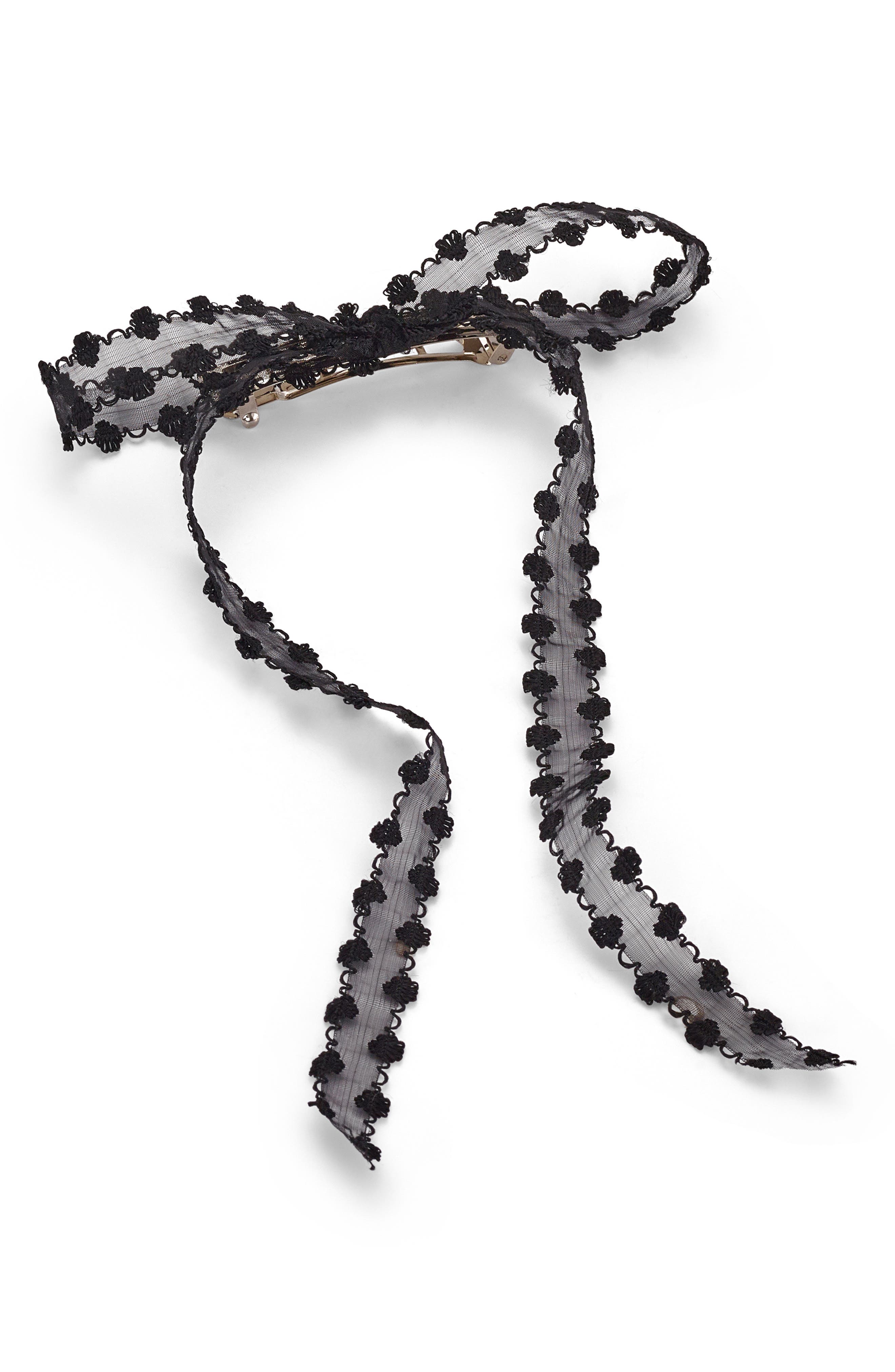 LELET NY Willow Embroidered Ribbon Bow Barrette in Black 