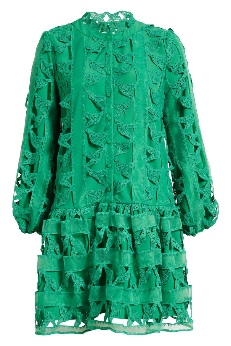 Wylla Humbird Lace & Organza Drop Waist Dress, Alternate, color, MALACHITE GREEN