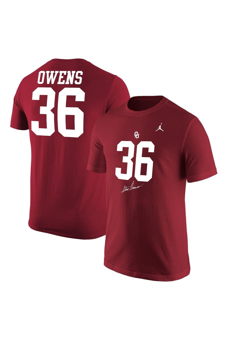 Men's Jordan Brand Crimson Oklahoma Sooners Steve Owens Jersey T-Shirt, Main, color, Crimson