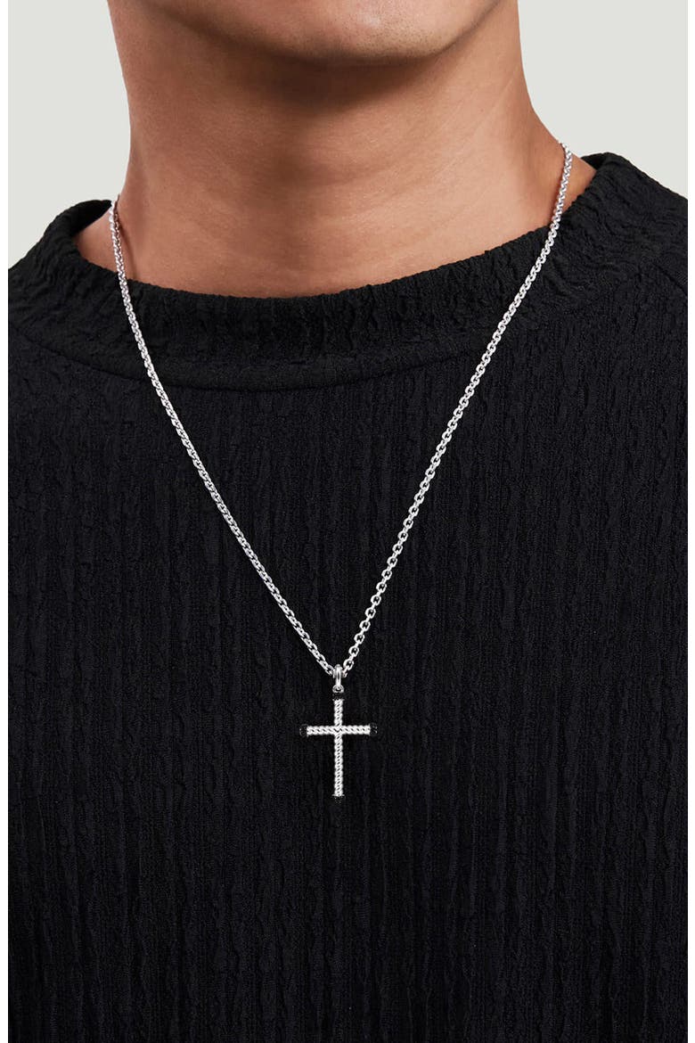 Hampton Sterling Silver Black Spinel Cross Charm, Alternate, color, STERLING SILVER