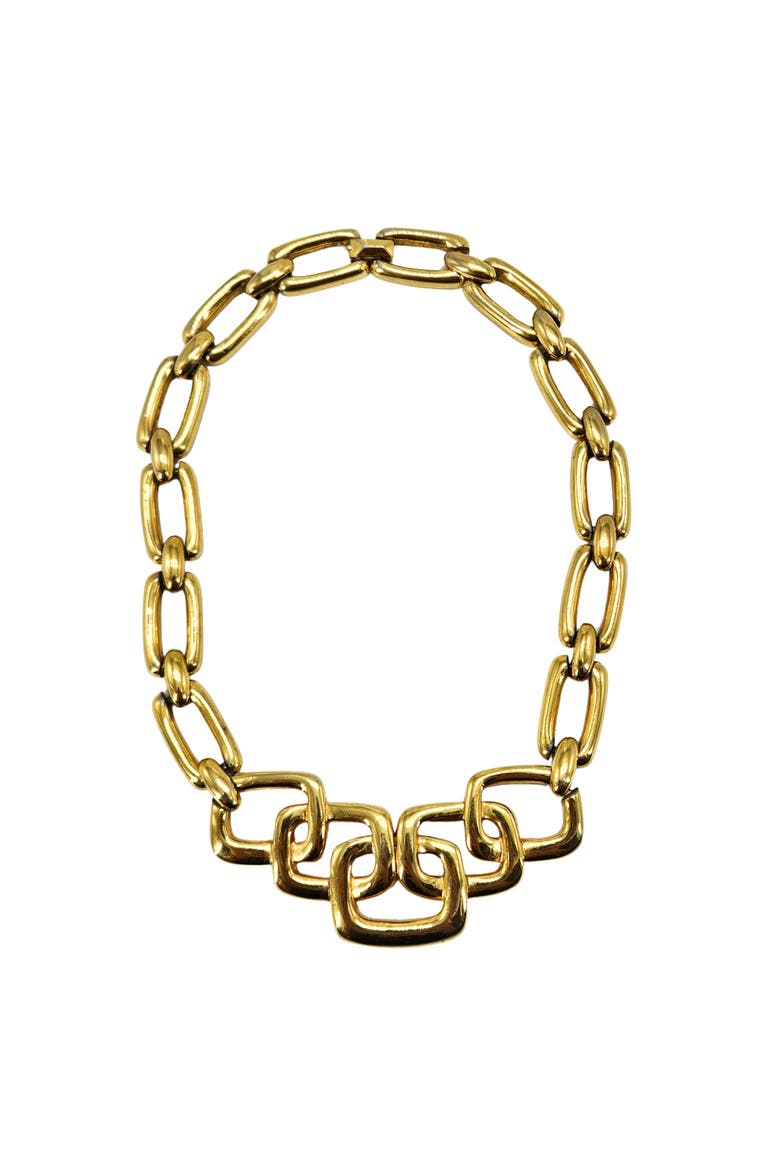 Vintage 1980s Goldtone Geometric Choker Necklace, Main, color, gold