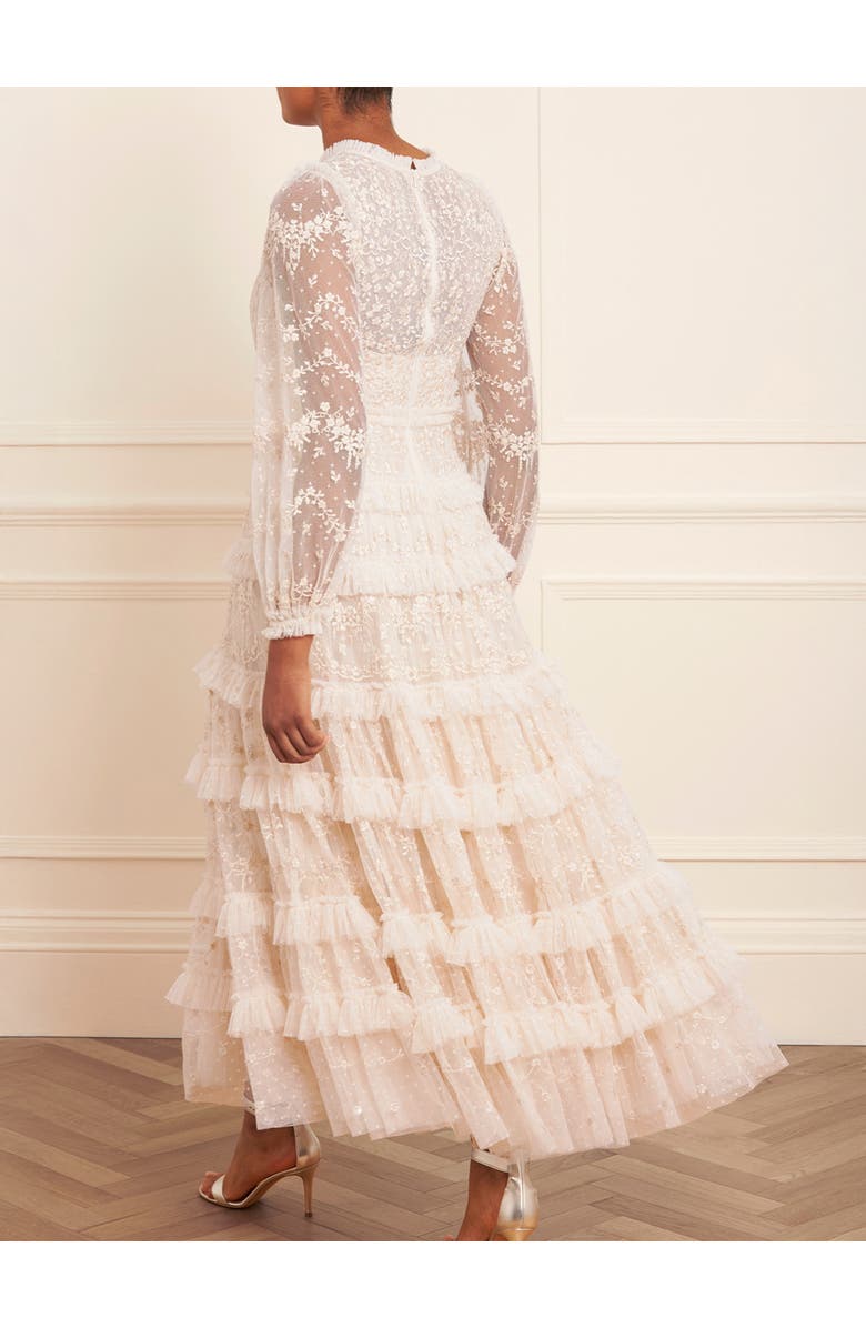Needle & Thread Blossom Long Sleeve Lace Ankle Gown, Alternate, color, Cream