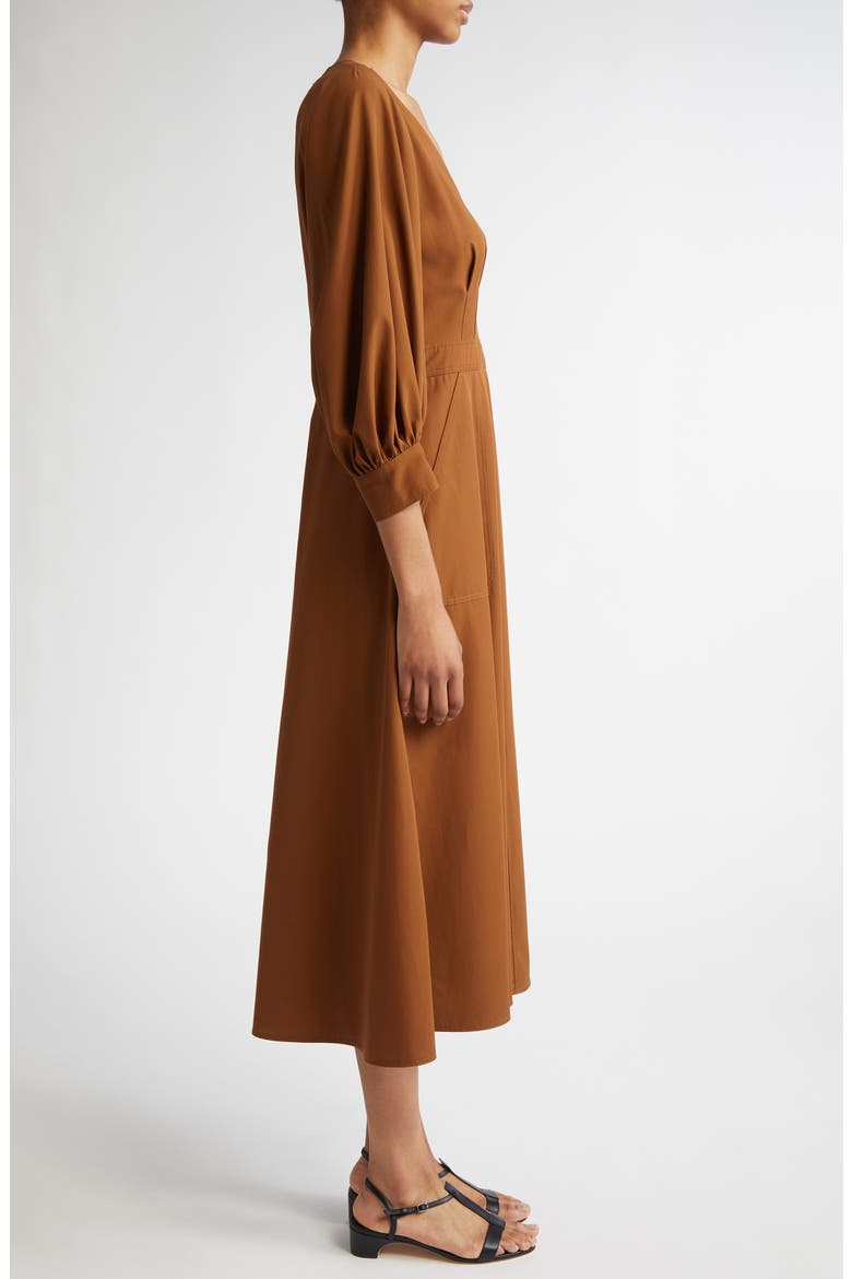 Pedaggi Cotton Poplin Fit & Flare Dress, Alternate, color, TOBACCO
