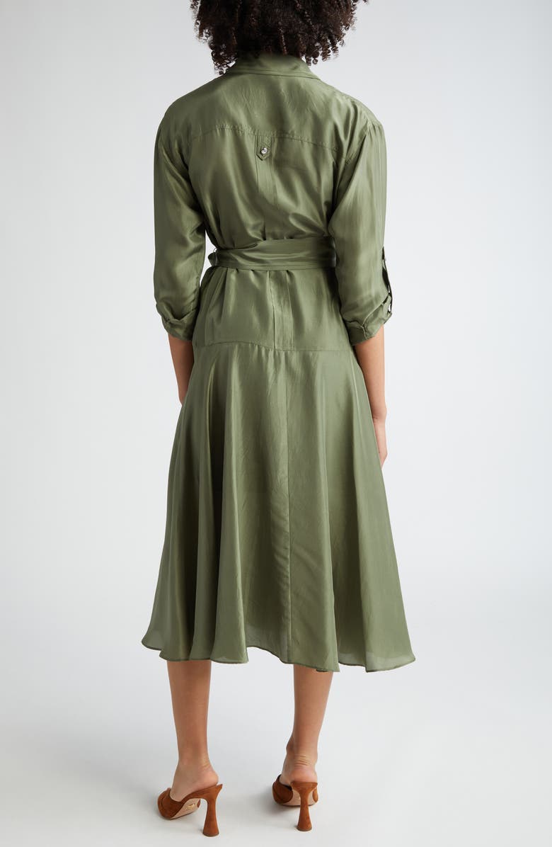 Veronica Beard Camille Tie Waist Long Sleeve Silk Midi Dress, Alternate, color, Stone Army