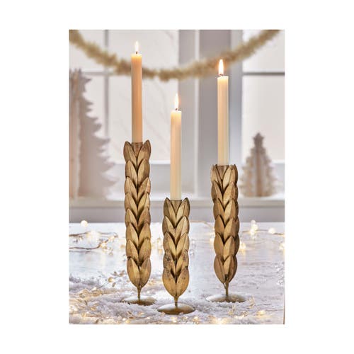 Tag Orla Medium Taper Holder Antique Brass Iron Candle Holder In Gold