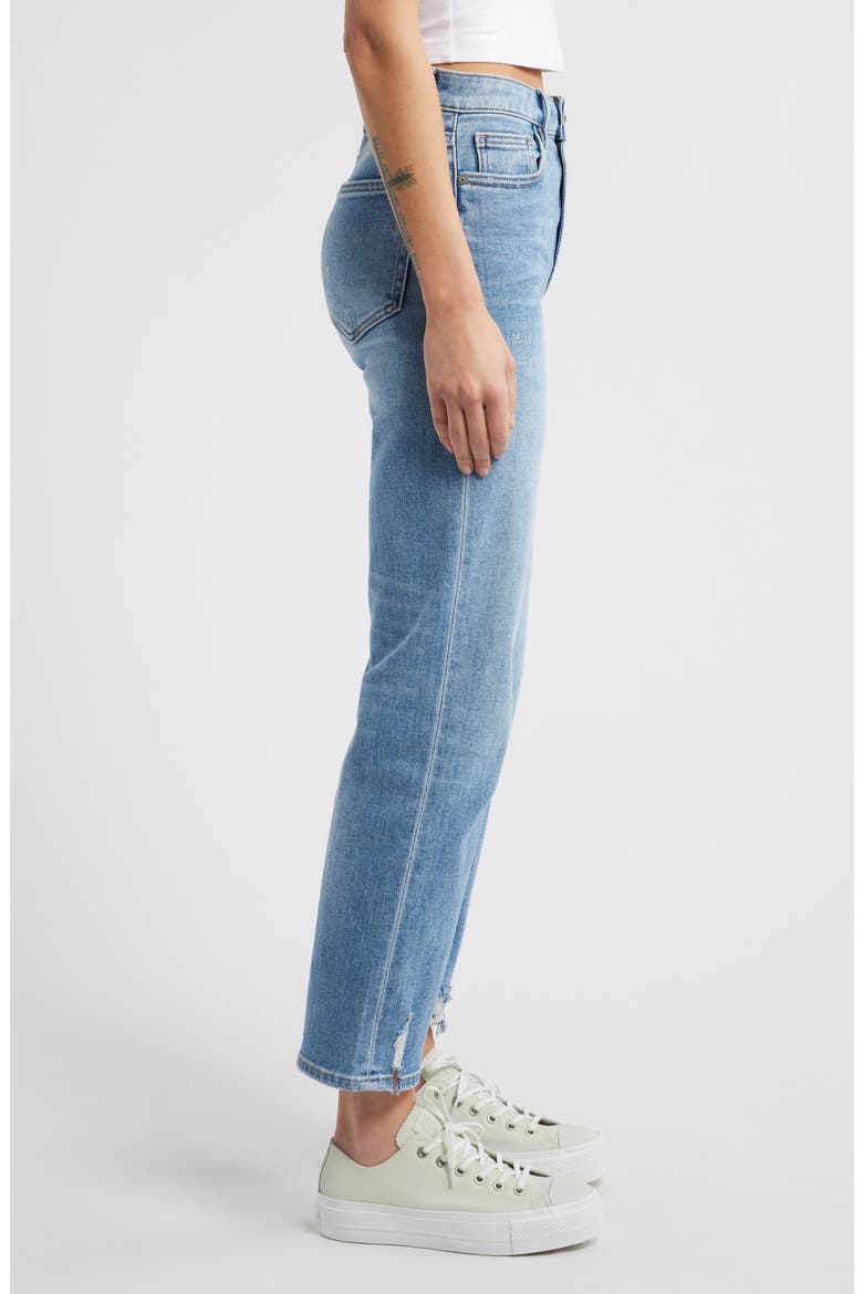 Frayed Hem Straight Leg Jeans, Alternate, color, MED WASH