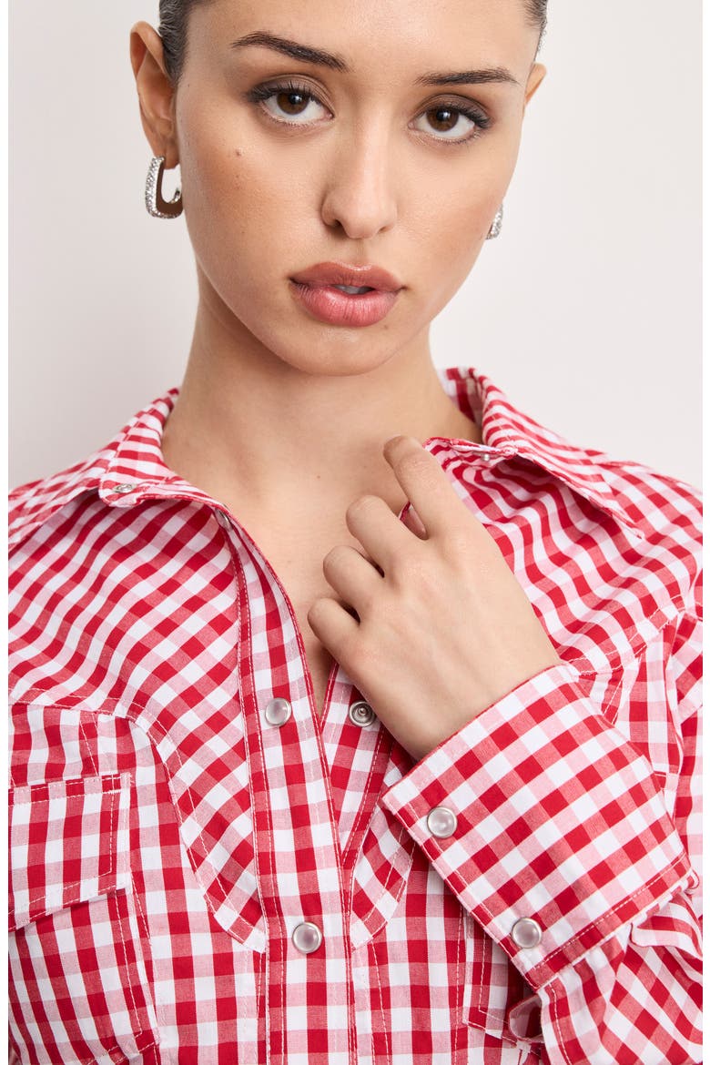 Dolly Country Corset Shirt, Alternate, color, CRIMSON AND WHITE GINGHAM