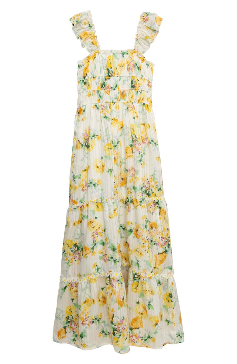 Speechless Kids' Shadow Stripe Daisy Maxi Dress, Alternate, color, White/ Yellow