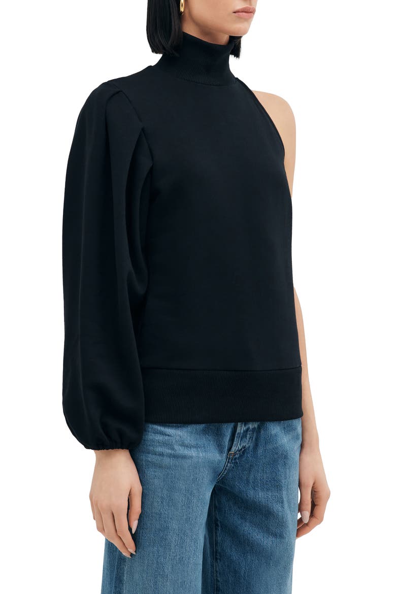 Glasgow Turtleneck One-Shoulder Top, Alternate, color, BLACK