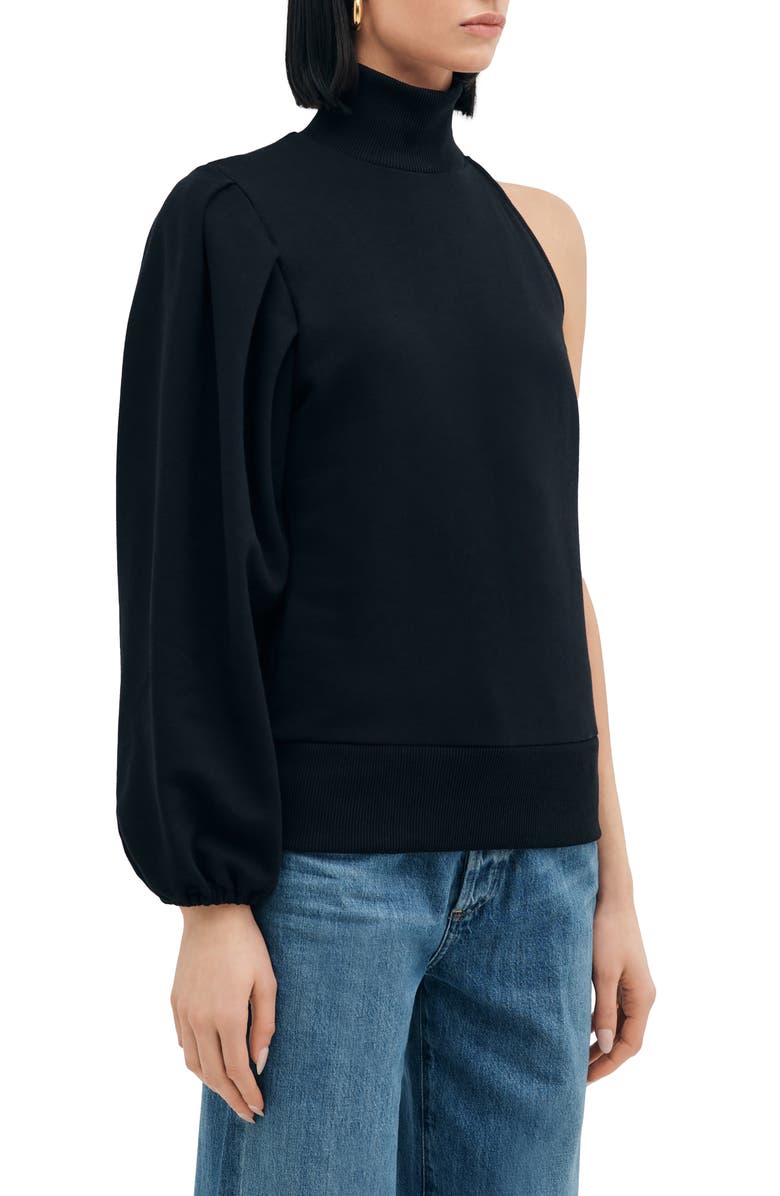 Two Lines by Marcella Glasgow Turtleneck One-Shoulder Top, Alternate, color, Black
