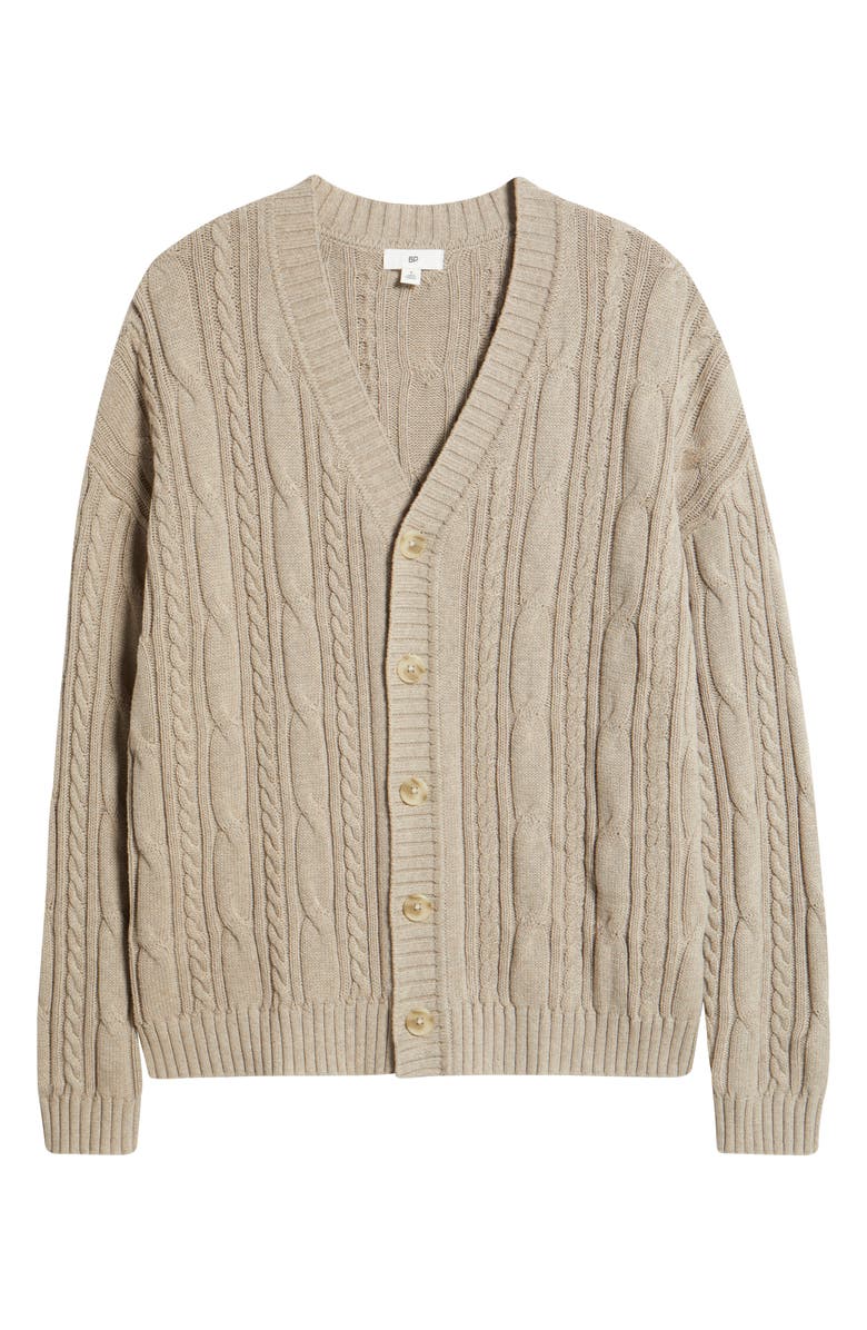 BP. Cable Cotton Cardigan, Alternate, color, Tan Teak Heather