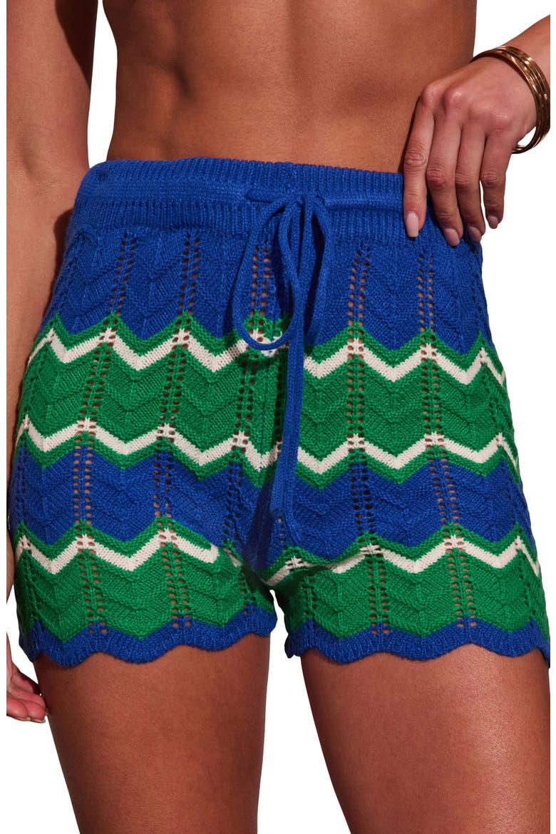 Harbor Glow Chevron Pointelle Knit Shorts, Main, color, BLUE/ GREEN