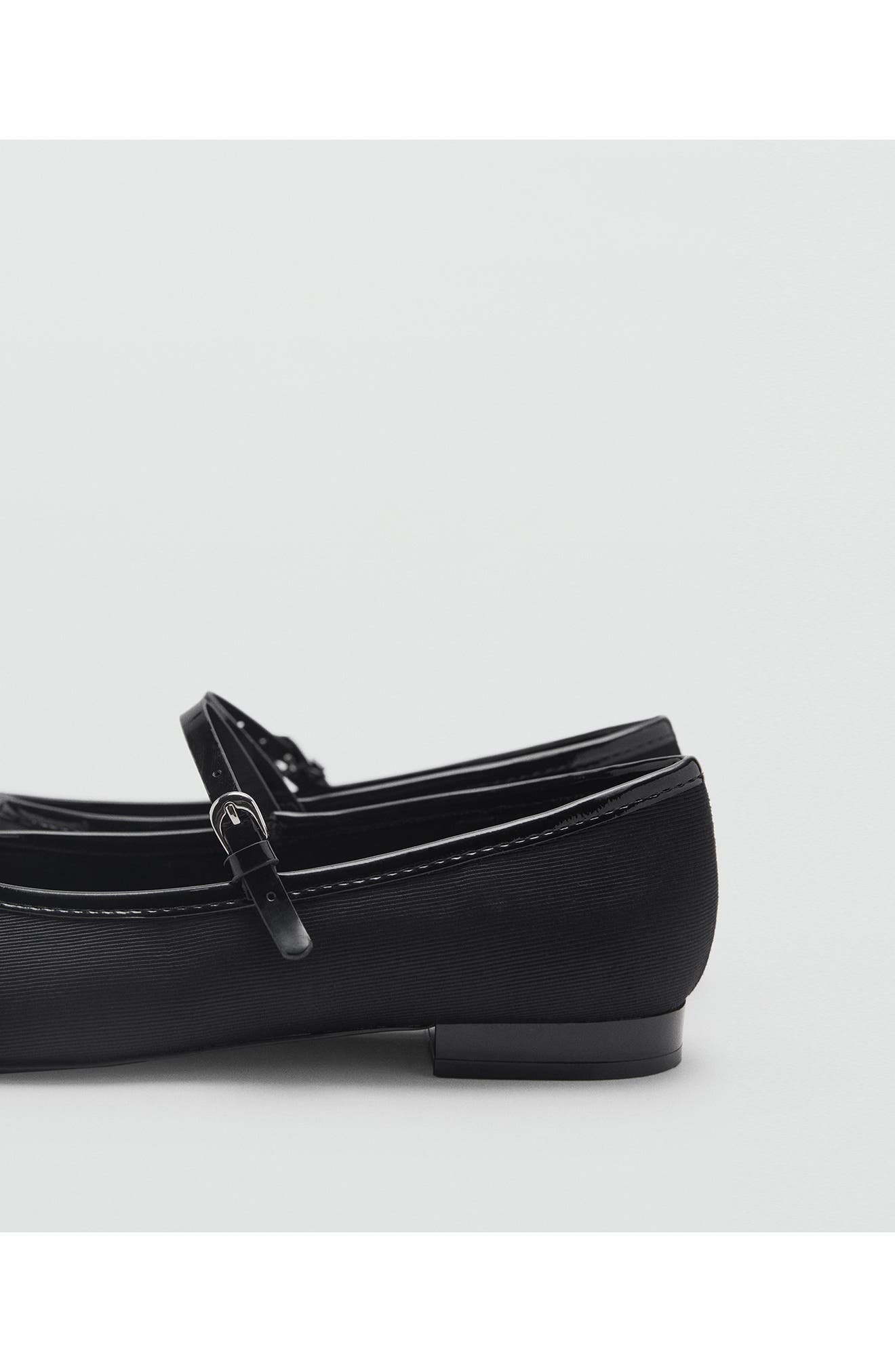 MANGO Buckle Strap Corduroy Ballerina Flat, Alternate, color, Black