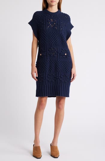 Frame Mixed Stitch Sweater Dress Navy