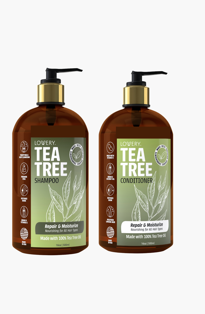 Lovery Tea Tree Shampoo and Conditioner Gift Set, Main, color, Amber / Green