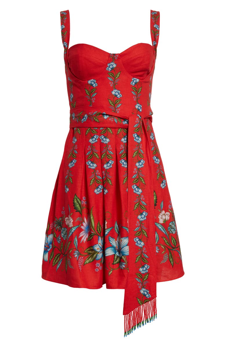 FARM Rio Sweet Bloom Bouquet Linen Blend Minidress, Alternate, color, Red