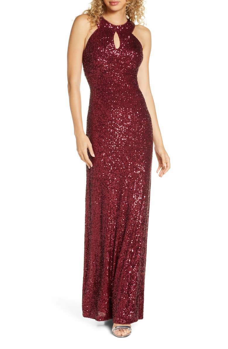 Morgan & Co. Halter Sequin Gown, Main, color,