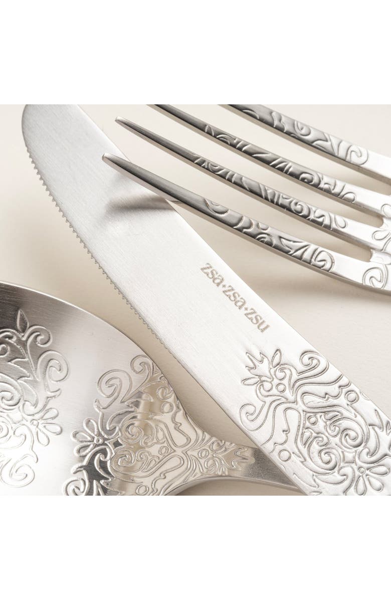 Zsa Zsa Zsu Dume Patterned Steel Dessert Fork Set Of 4, Alternate, color, Silver