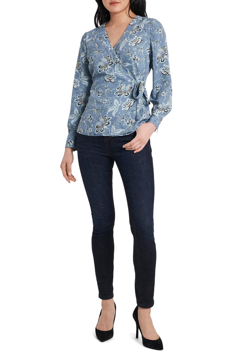 Vince Camtuo Antique Floral Side Tie Long Sleeve Blouse, Alternate, color, BLUESTONE