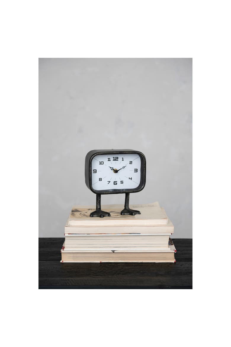 7.75-Inches Metal Standing Clock with Duck Feet, Gunmetal Finish, Alternate, color, Black